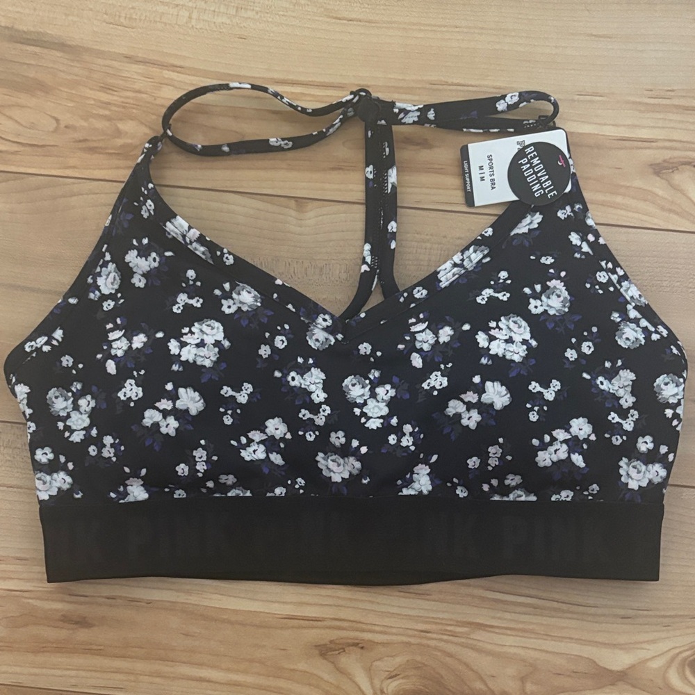 PINK Victoria's Secret Black Floral Sports Bra
